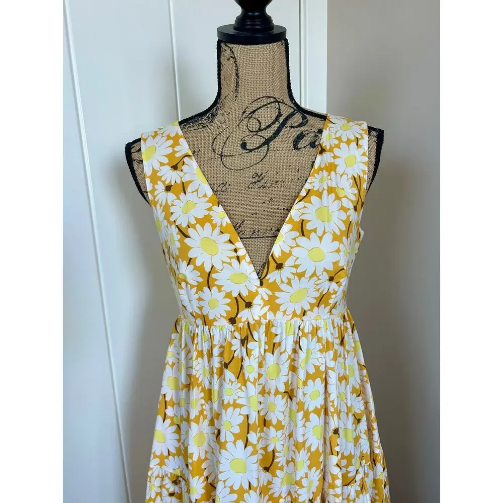 Kate Spade New York Daisy Poplin Vineyard Yellow Midi Dress Size 6